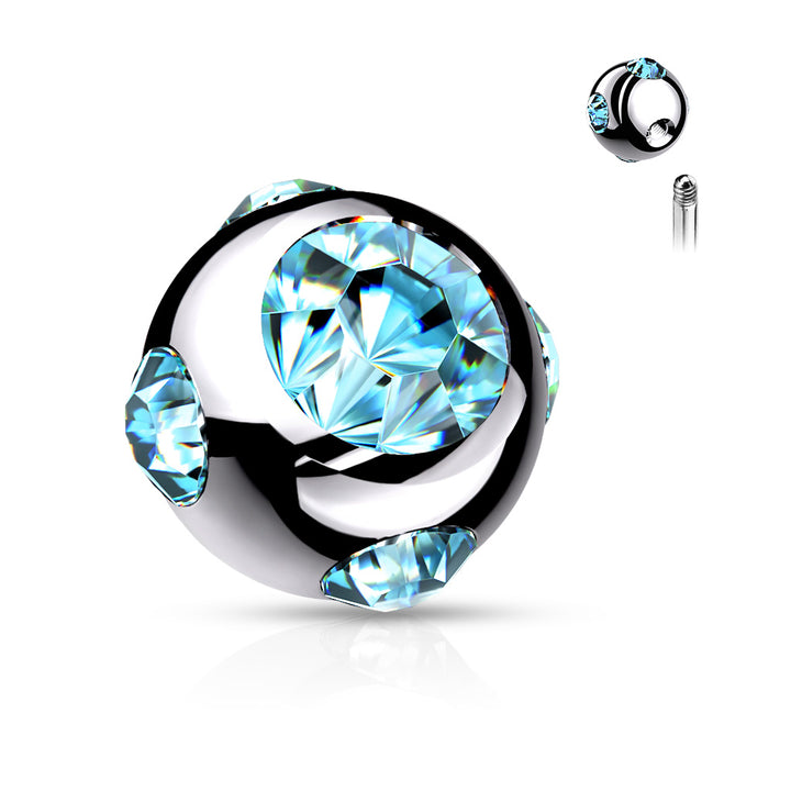 316L Surgical Steel White CZ Studded 16ga Externally Threaded Replacement Balls - Pierced Universe