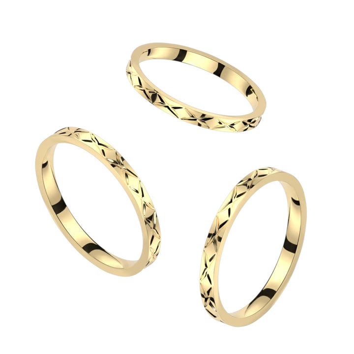 Criss Cross Cut Stackable Gold PVD Stainless Steel Ring - Pierced Universe