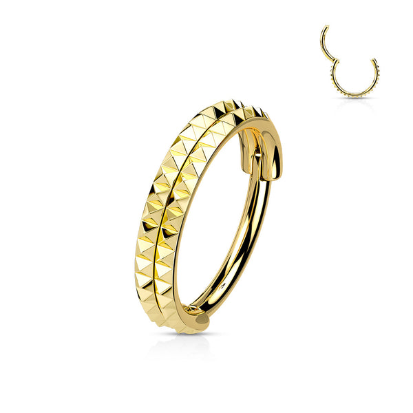 316L Surgical Steel Gold PVD Pyramid Cut Hinged Clicker Hoop