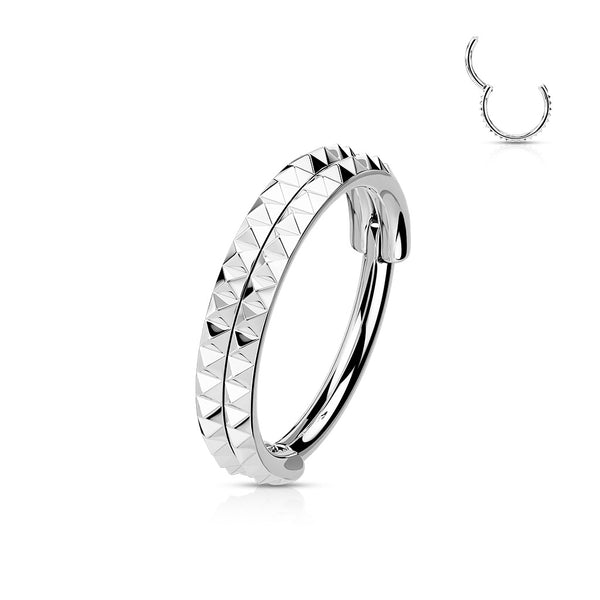 316L Surgical Steel Pyramid Cut Hinged Clicker Hoop