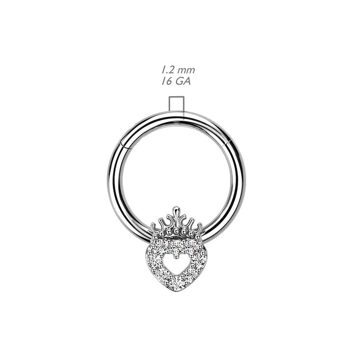 316L Surgical Steel Rose Gold PVD Aurora Borealis CZ Heart With Crown Hinged Clicker Hoop 316L Surgical Steel Rose Gold PVD Aurora Borealis CZ Heart With Crown Hinged Clicker Hoop