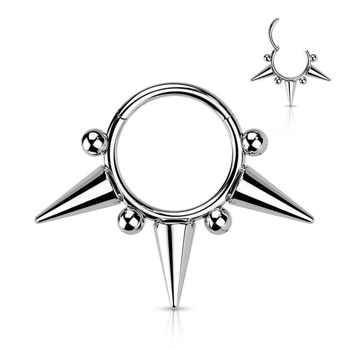 316L Surgical Steel Ball Spike Septum Hinged Clicker Hoop - Pierced Universe