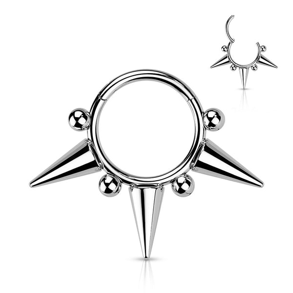 316L Surgical Steel Ball Spike Septum Hinged Clicker Hoop - Pierced Universe