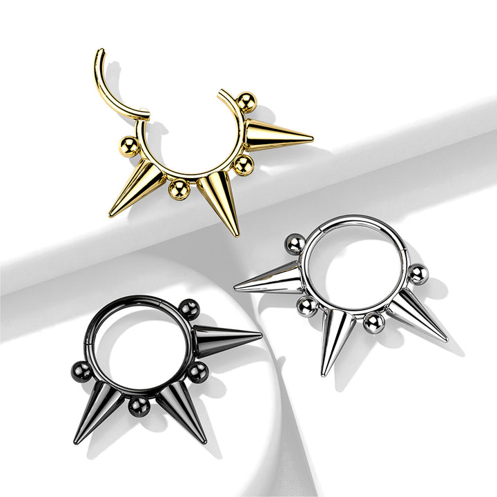 316L Surgical Steel Black PVD Ball Spike Septum Hinged Clicker Hoop - Pierced Universe