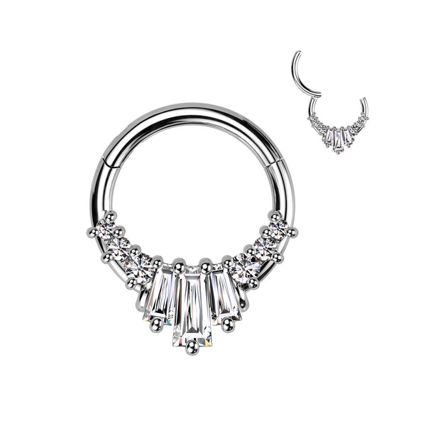 316L Surgical Steel White CZ Baguette Cluster Hinged Clicker Hoop - Pierced Universe