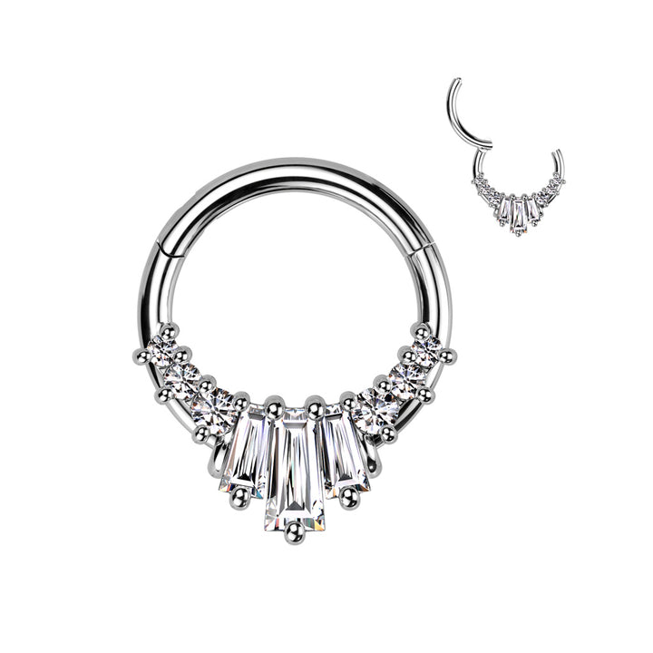 316L Surgical Steel White CZ Baguette Cluster Hinged Clicker Hoop - Pierced Universe