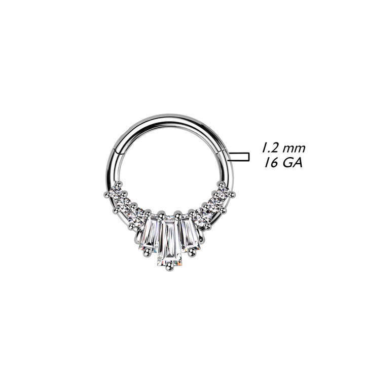 316L Surgical Steel Rose Gold PVD Pink CZ Baguette Cluster Hinged Clicker Hoop - Pierced Universe