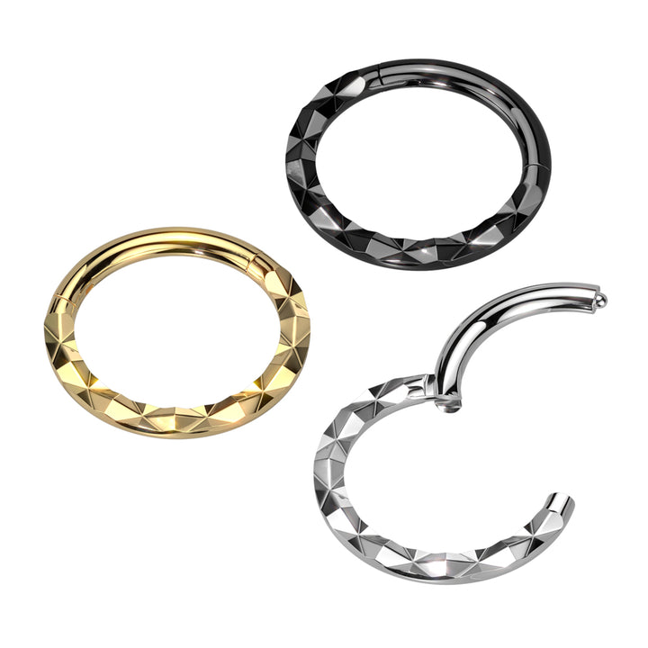 316L Surgical Steel Gold PVD Textured Pattern Septum Daith Hinged Clicker Hoop - Pierced Universe