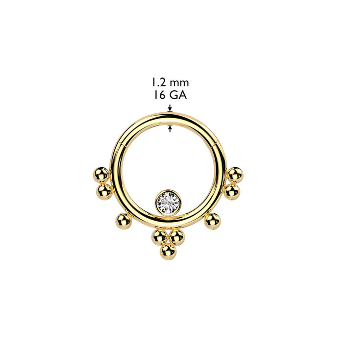 316L Surgical Steel White CZ Beaded Tribal Hinged Clicker Hoop - Pierced Universe