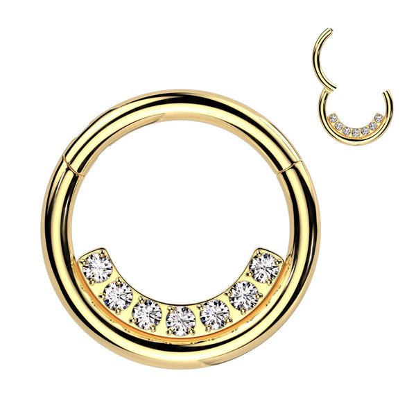 316L Surgical Steel Gold PVD White CZ Pave Line Hinged Clicker Hoop - Pierced Universe