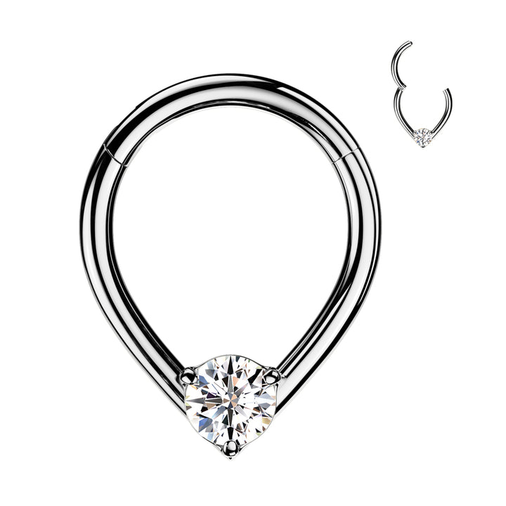 316L Surgical Steel V Shaped White CZ Gem Hinged Clicker Hoop - Pierced Universe