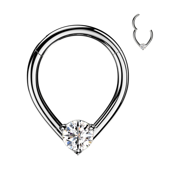 316L Surgical Steel V Shaped White CZ Gem Hinged Clicker Hoop - Pierced Universe
