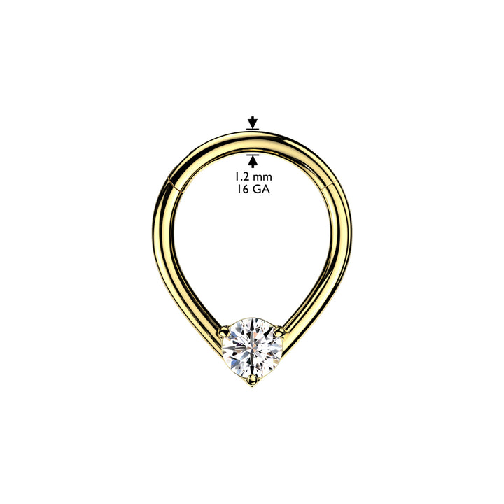 316L Surgical Steel Gold PVD V Shaped White CZ Gem Hinged Clicker Hoop - Pierced Universe