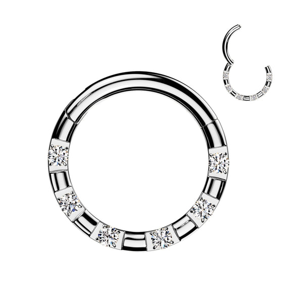 316L Surgical Steel 5 Gem White CZ Hinged Clicker Hoop - Pierced Universe