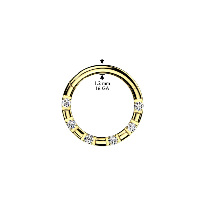 316L Surgical Steel Gold PVD 5 Gem White CZ Hinged Clicker Hoop - Pierced Universe