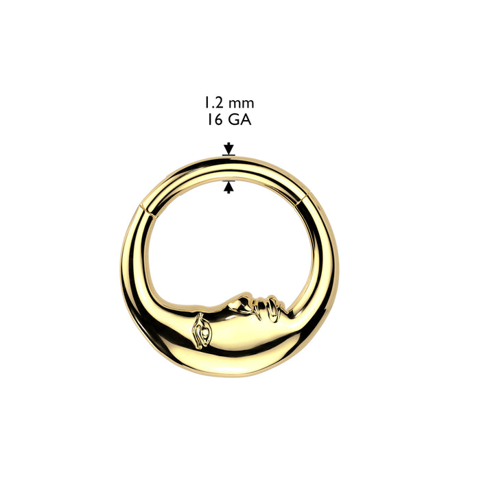 316L Surgical Steel Gold PVD Crescent Moon Face Outline Hinged Clicker Hoop - Pierced Universe