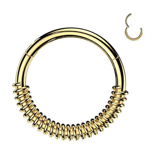 316L Surgical Steel Gold PVD Wire Wrapped Hinged Clicker Hoop - Pierced Universe