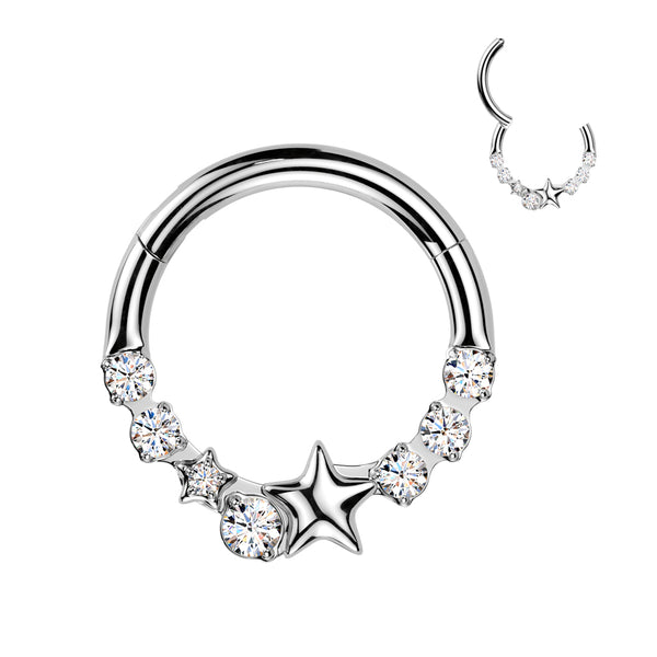 316L Surgical Steel White CZ Dainty Star Hinged Clicker Hoop - Pierced Universe