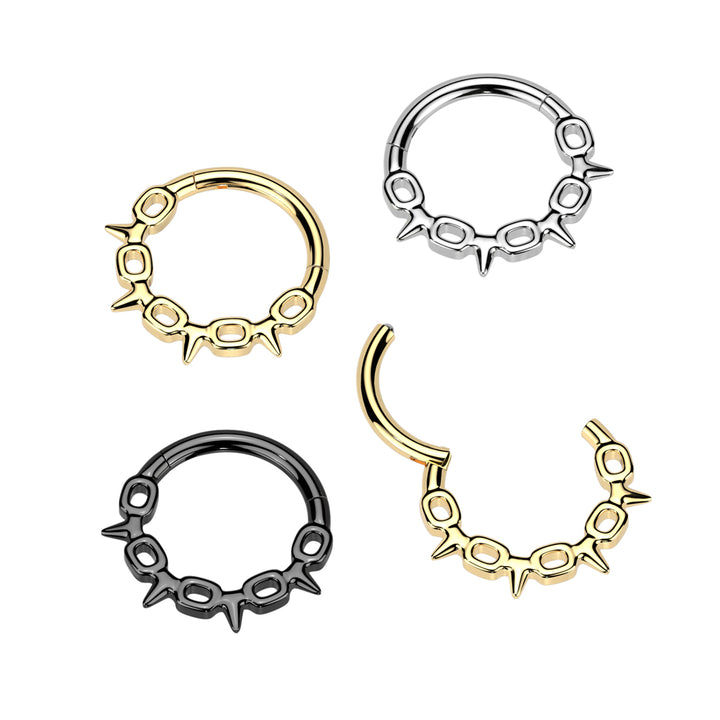 316L Surgical Steel Black PVD Chain Link Spike Hinged Clicker Hoop - Pierced Universe