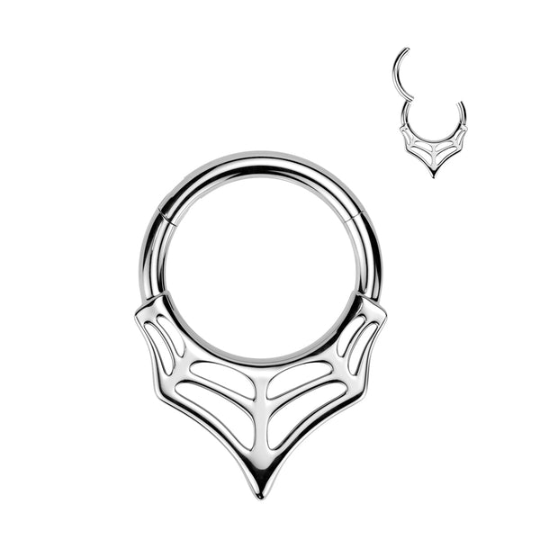 316L Surgical Steel V Shaped Spider Web Spooky Hinged Clicker Hoop - Pierced Universe