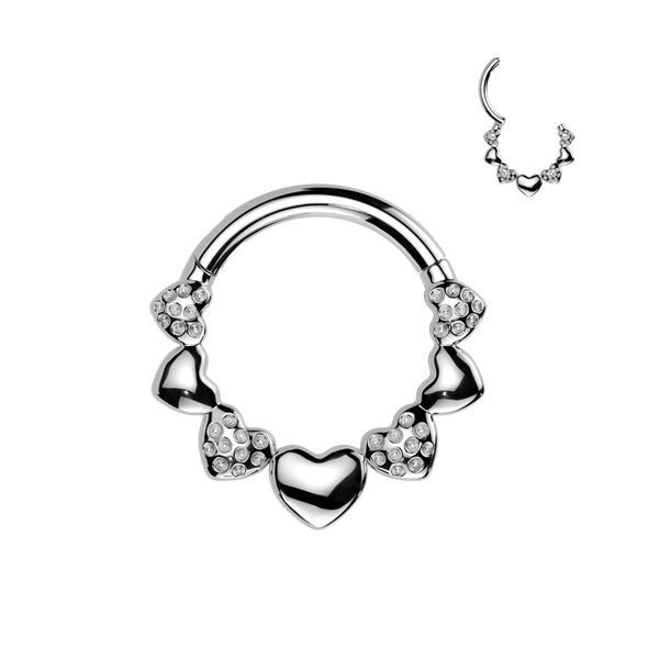 316L Surgical Steel Dainty Heart Textured Design Hinged Clicker Hoop - Pierced Universe