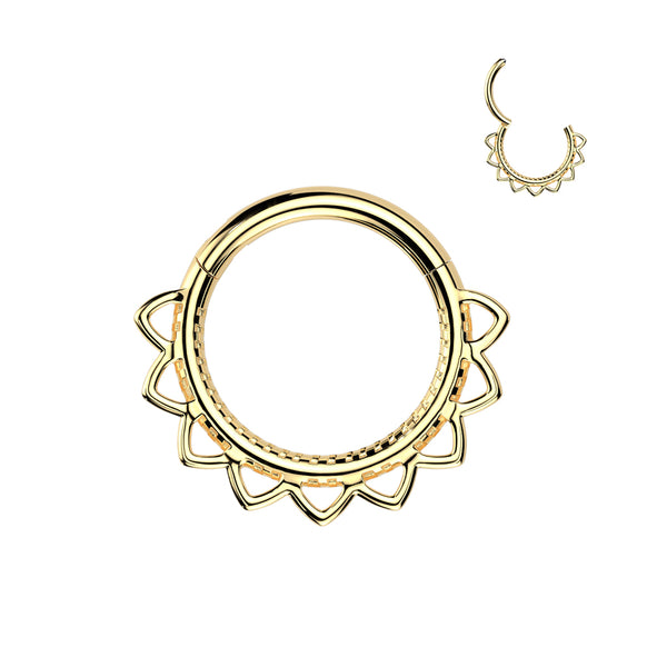 316L Surgical Steel Gold PVD Dainty Floral Hinged Clicker Hoop - Pierced Universe