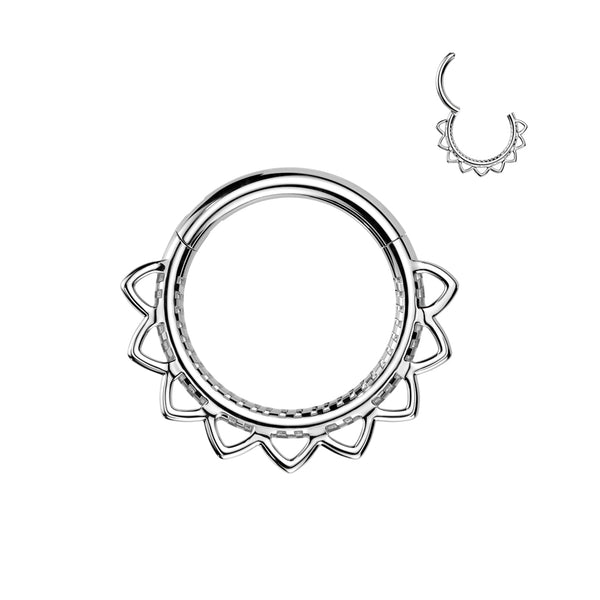 316L Surgical Steel Dainty Floral Hinged Clicker Hoop - Pierced Universe