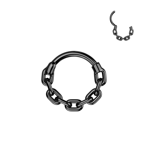 316L Surgical Steel Black PVD Thick Chain Link Hinged Clicker Hoop