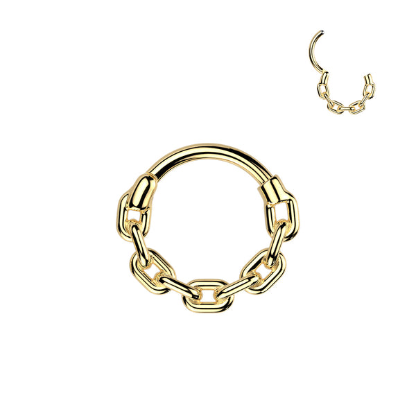 316L Surgical Steel Gold PVD Thick Chain Link Hinged Clicker Hoop