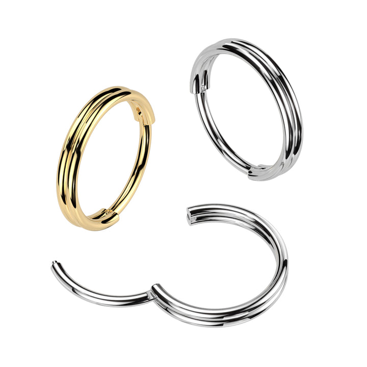 316L Surgical Steel Gold PVD Double Hoop Hinged Clicker Nose Ring - Pierced Universe