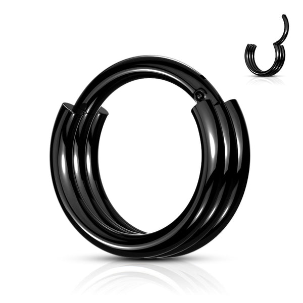 316L Surgical Steel Black PVD Triple Hoop Thick Cuff Hinged Clicker Hoop - Pierced Universe