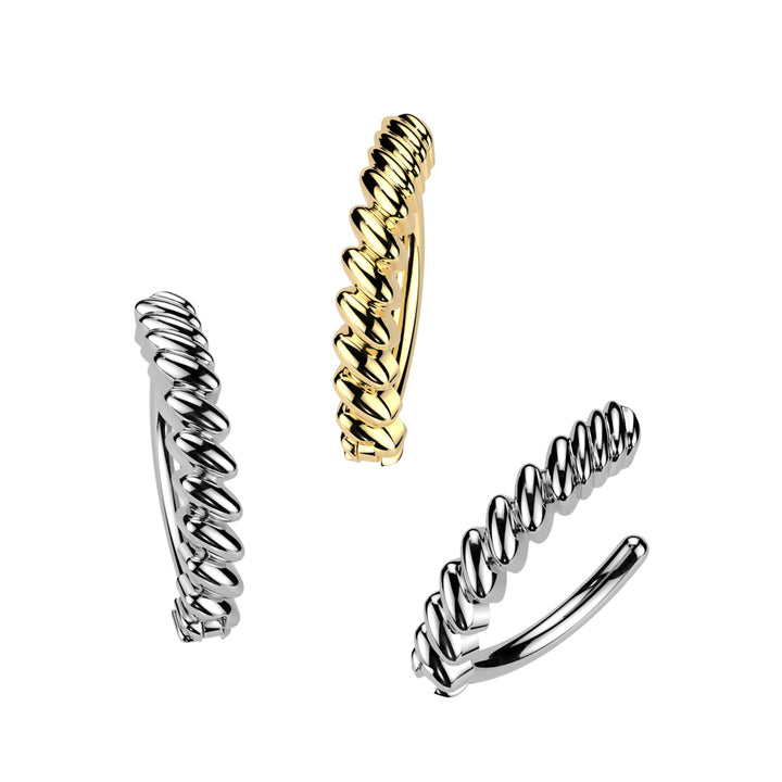 316L Surgical Steel Gold PVD Twisted Hinged Clicker Belly Ring - Pierced Universe