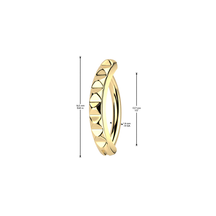 316L Surgical Steel Gold PVD Pyramid Ridged Hinged Clicker Belly Ring - Pierced Universe