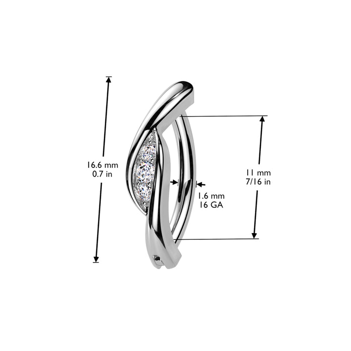 316L Surgical Steel Gold PVD White CZ Twisted Hinged Clicker Belly Ring - Pierced Universe