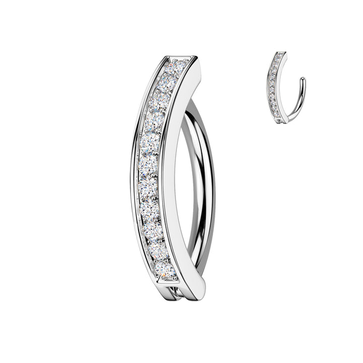 316L Surgical Steel White CZ Single Line Pave Hinged Clicker Belly Ring - Pierced Universe