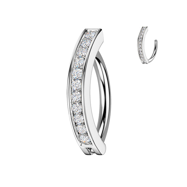316L Surgical Steel White CZ Single Line Pave Hinged Clicker Belly Ring - Pierced Universe