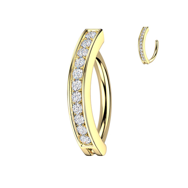 316L Surgical Steel Gold PVD White CZ Single Line Pave Hinged Clicker Belly Ring - Pierced Universe