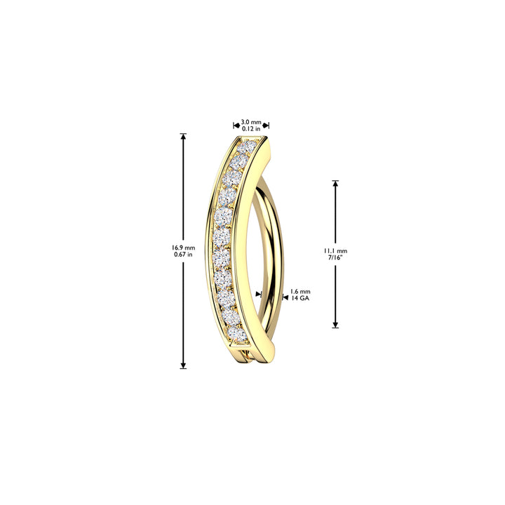 316L Surgical Steel Gold PVD White CZ Single Line Pave Hinged Clicker Belly Ring - Pierced Universe