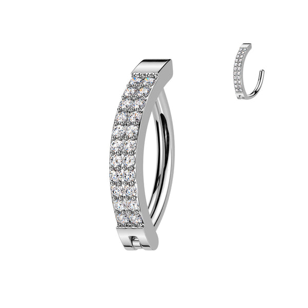 316L Surgical Steel White CZ Double Line Hinged Clicker Belly Ring - Pierced Universe