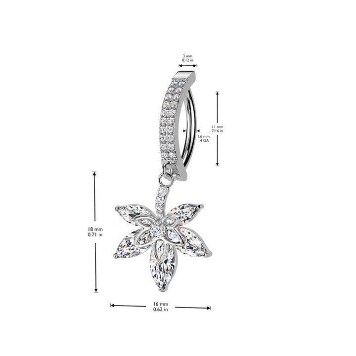 316L Surgical Steel Gold PVD White CZ Pave Leaf Dangle Hinged Clicker Belly Ring - Pierced Universe