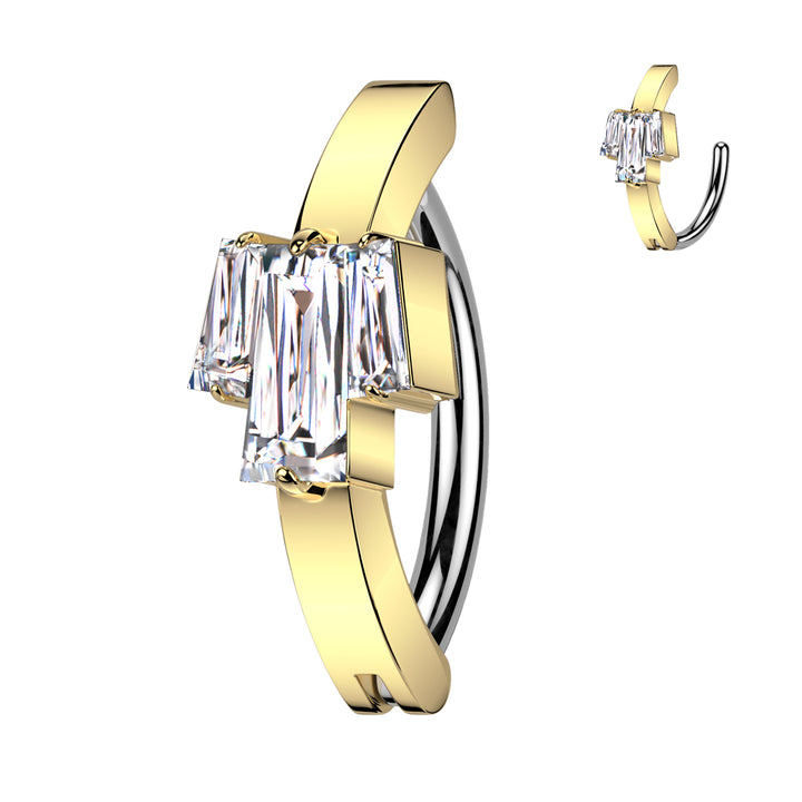316L Surgical Steel Gold PVD White CZ Baguette Gem Cluster Hinged Clicker Belly Ring - Pierced Universe