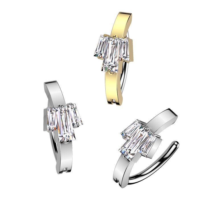 316L Surgical Steel Gold PVD White CZ Baguette Gem Cluster Hinged Clicker Belly Ring - Pierced Universe