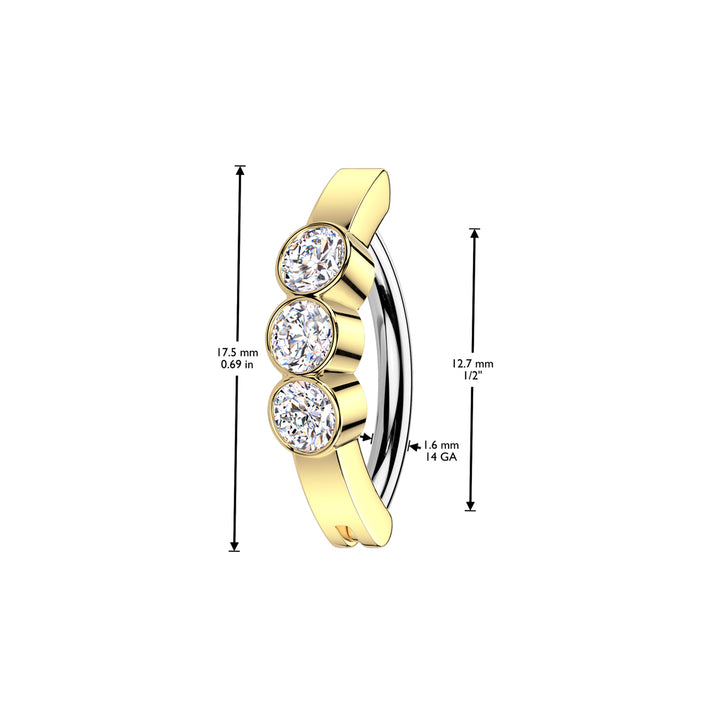 316L Surgical Steel Gold PVD White CZ Bezel Hinged Clicker Belly Ring - Pierced Universe