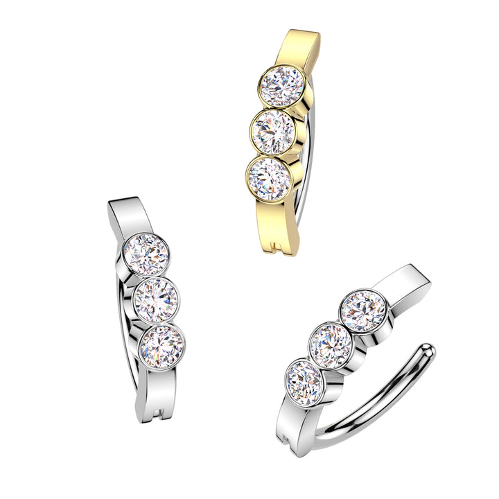 316L Surgical Steel Gold PVD White CZ Bezel Hinged Clicker Belly Ring - Pierced Universe