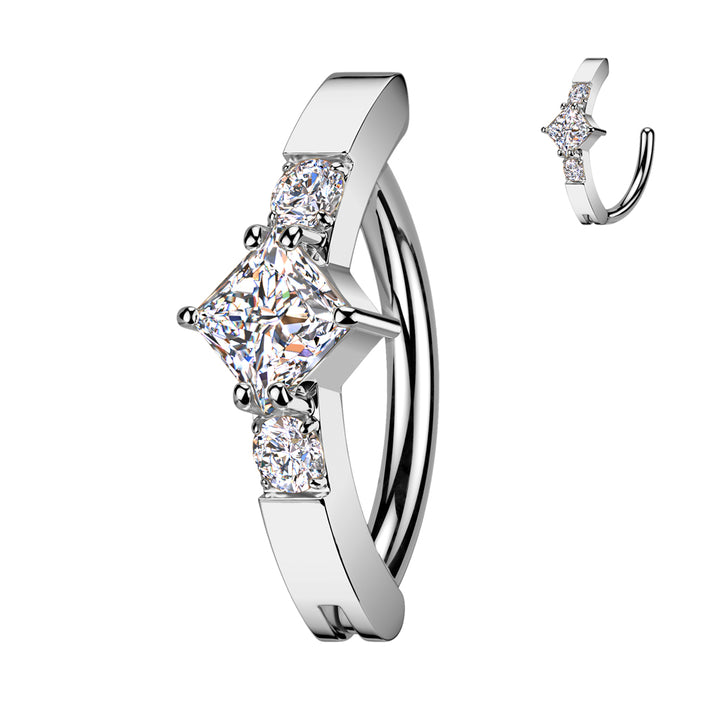 316L Surgical Steel White CZ Square Gem Hinged Clicker Belly Ring - Pierced Universe
