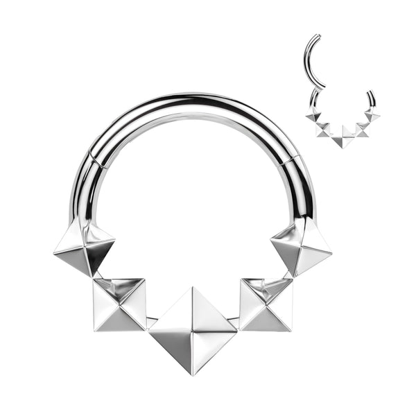 Implant Grade Titanium Pyramid Shaped Septum Hinged Clicker Hoop - Pierced Universe