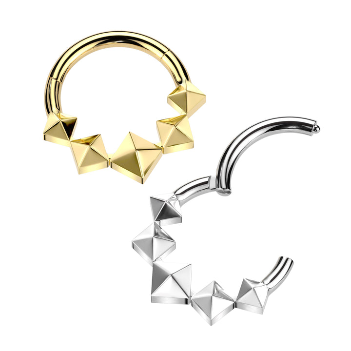 Implant Grade Titanium Pyramid Shaped Septum Hinged Clicker Hoop - Pierced Universe