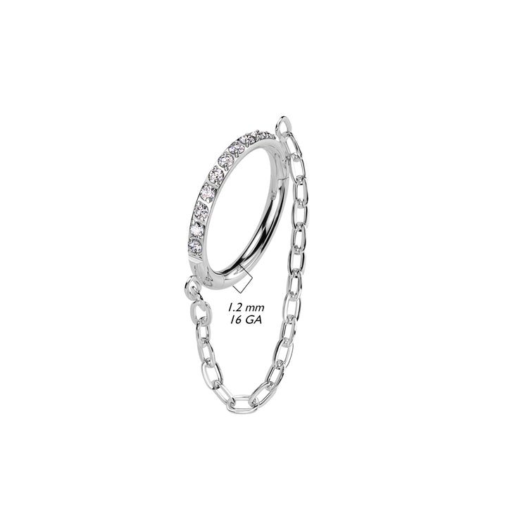 Implant Grade Titanium White CZ Pave Chain Dangle Hinged Clicked Hoop - Pierced Universe