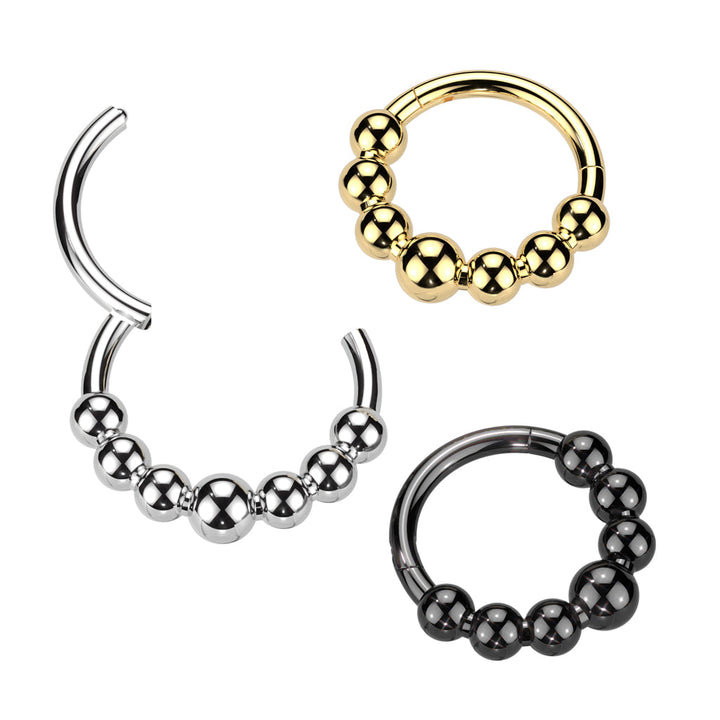 Implant Grade Titanium Gold PVD 7 Bead Hinged Clicker Hoop - Pierced Universe