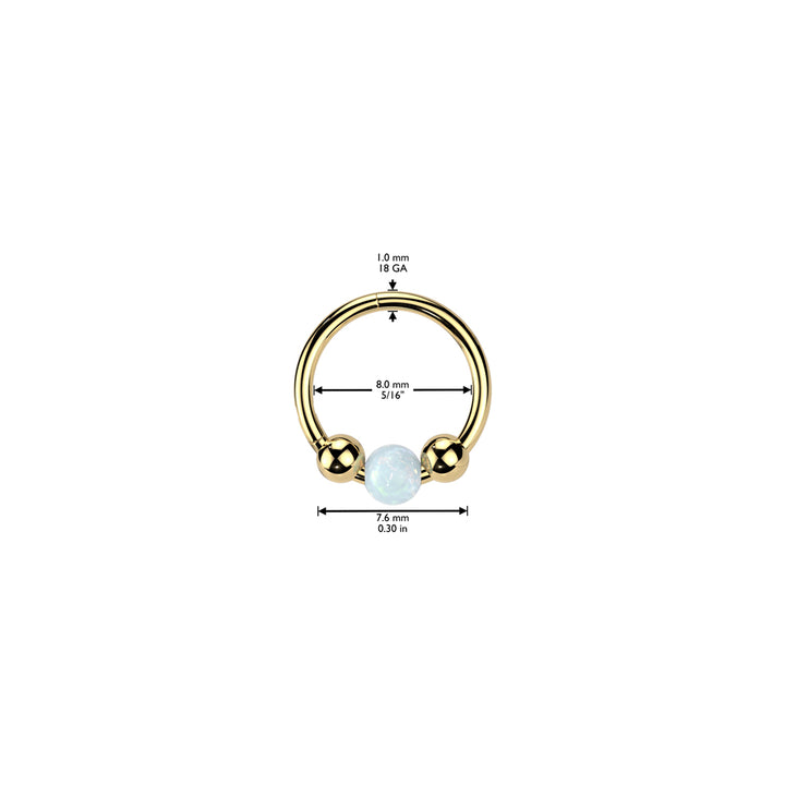 Implant Grade Titanium Gold PVD White Opal Ball Hinged Clicker Hoop - Pierced Universe